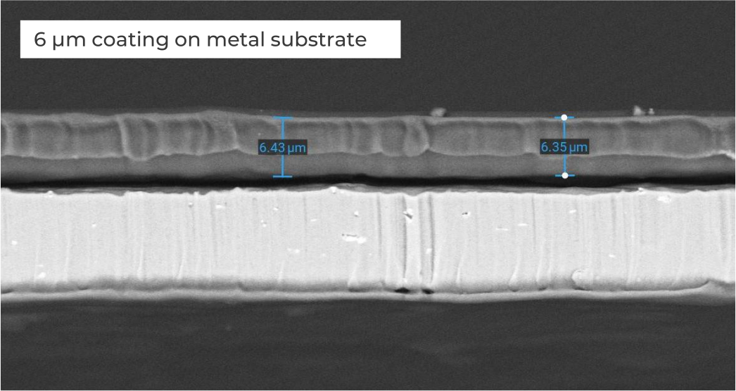 Thin, uniform 6 µm SafeCoat coating on metal substrate